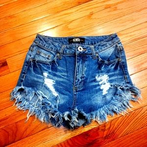 High-Waisted Distressed Denim Shorts